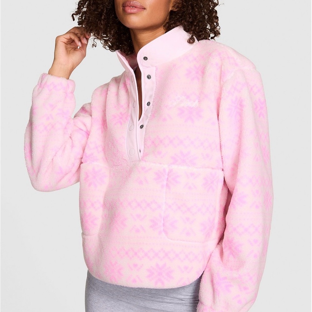 PINK Plush Teddy Front-Snap Pullover 💗